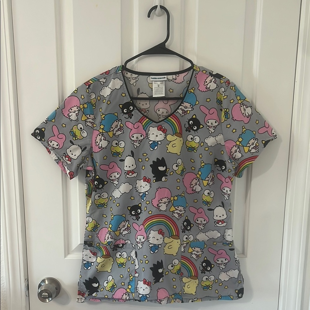 Hello Kitty Gray and Pink Short Sleeve Scrub top Size Medium
